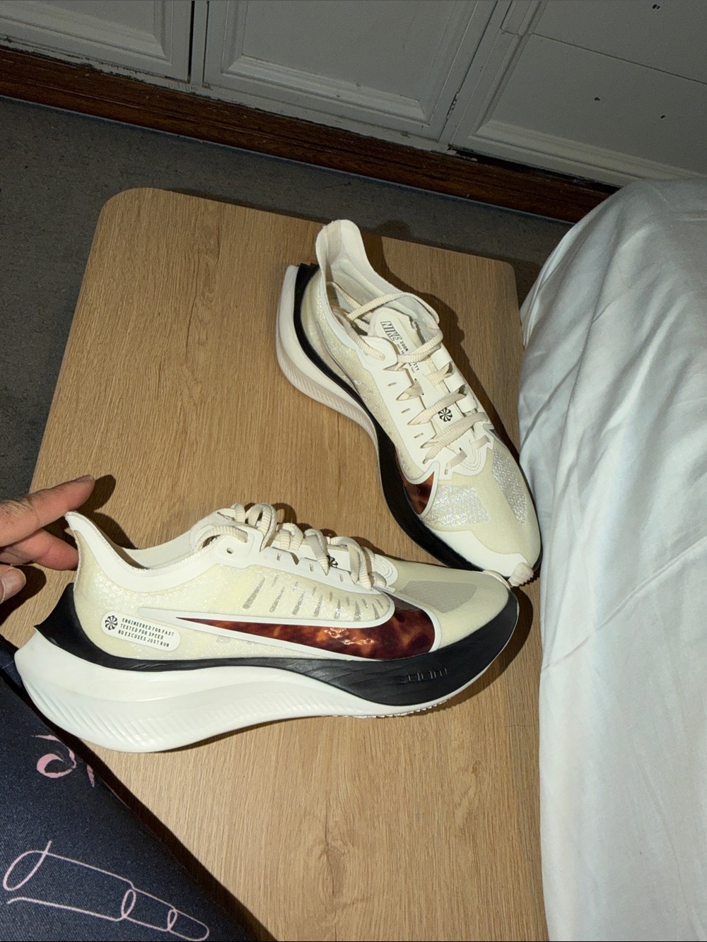 Nike Women's Cream and Bronze Tortoiseshell Swoosh Running Sneakers